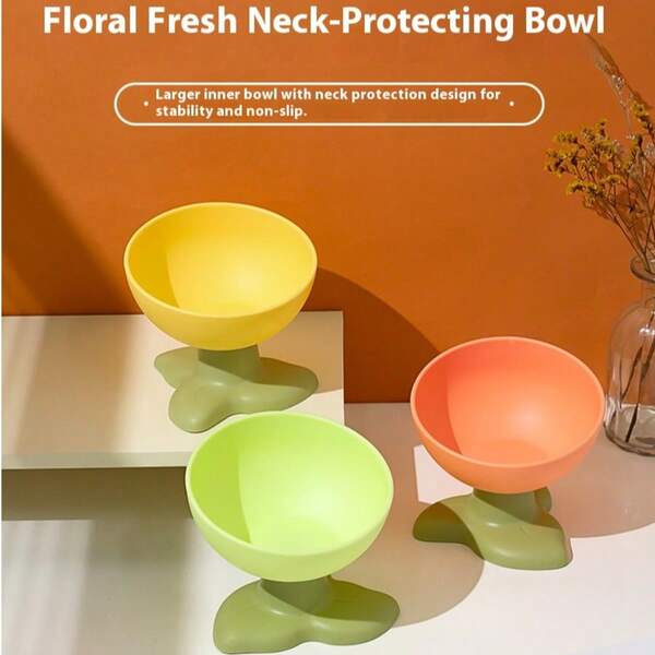 1pc Cute Floral Pet Bowl, Dual Use For Food And Water, Elevated Stand With 15° Tilted Angle To Protect Cat's Neck, Non-Slip Bottom, Cat Whisker Friendly Pet Bowl