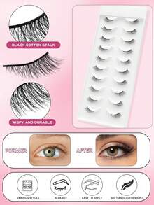 10 Pairs Latin Cat Eye False Eyelashes Set | Carnival Magic - Half-Length Eye Enlarging, Sweat-Resistant Tropical Design, Reusable 25+ Times | Perfect For Night/Beach Weddings, 0.07mm Jungle-Soft Fibers | Beginner-Friendly, Brazilian Charm - Black - View 2