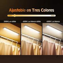Tira de Luz LED con Sensor de Movimiento, 3 Modos, 3 Temperaturas de Color, Brillo Ajustable, Luz LED Recargable Portátil, Gabinete, Cocina, Armario, Escalera y Alacena (4 Piezas) Luz LED - Blanco - Ver 2