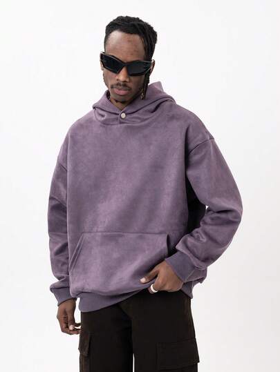 MT99 MT99 Suede Series Solid Color Pullover Hoodie, Button Decorated Sweatshirt Design, Unisex