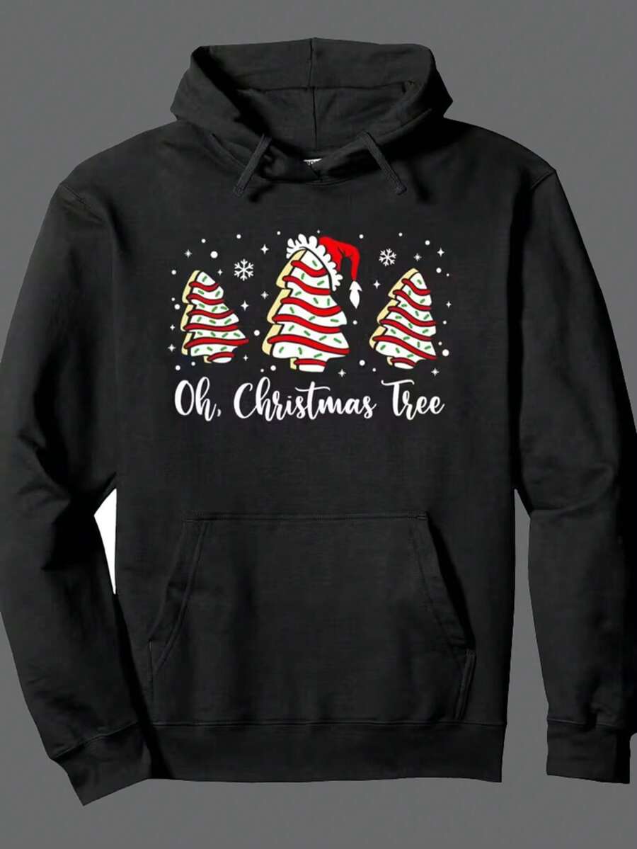Oh Christmas Tree Cakes Debbie Funny Christmas Snack Cake Pullover Hoodie Christmas Black 300gsm Cotton Long Sleeve Casual Hoodie, Holiday Sweatshirt, Seasonal Fashion, Playful Design, Festive Pullover, Durable Material, Soft Fabric, Pullover Sweatshirt, Hooded Sweatshirt, Holiday Shoppers, Gift For Him,Fall Hoodies,Men's Fall Clothes,Street Wear,Halloween,Mens Hoodies,Y2k Clothes,Jesus Hoodie,Thanksgiving Day,Nightmare Before Christmas,Christmas - Black - View 1