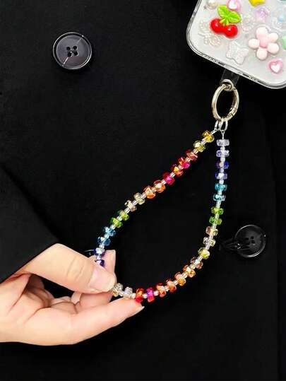 1pc Color Artificial Crystal Mobile Phone Chain, Handcrafted Beaded Mobile Phone Pendant,Cdd Camera Anti-Loss Chain, Bag Pendant, Keychain,Airpod Earphone Case Pendant, Gift