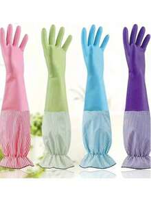 Winter Long Silicone Dishwashing Gloves Warm Gloves, Warm Lined Household Cleaning Gloves, Waterproof Kitchen Dishwashing Gloves, Non-Slip Housework Gloves, Laundry Gloves, Cleaning Supplies, Cleaning Tools, Back-To-School Supplies, Home Decoration