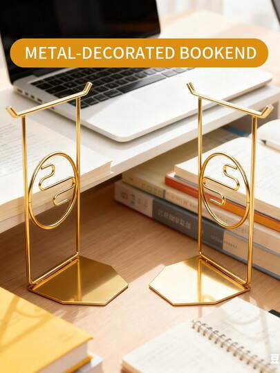 Modern Bookends, Creative Minimalist Desk Gold Bookends Storage Rack, Non-Slip Bookshelf For Books/CDs, Heavy-Duty Metal Bookshelf For Home Decor, Study Office Book & Document Organization Metal Bookends