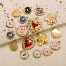 1pc Stainless Steel 18K Gold-Plated Fashionable Cute Star Moon Heart Flower Pendant DIY Jewelry Making Kit Suitable For Everyday Wear Gift Stainless Steel Pendant - Round Pendant - View 3