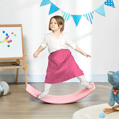 QABA 32.3" Balance Board, Wobble Board Kids Curvy Rocker Board, Ended Preschool Learning Montessori Waldorf Toy, Ages For 3-6 Years Old, Pink