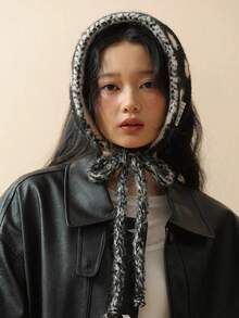 1件装女士羊毛针织护耳头带，秋冬新款学生保暖百搭帽，红色围巾，礼物，双面围巾，冬季