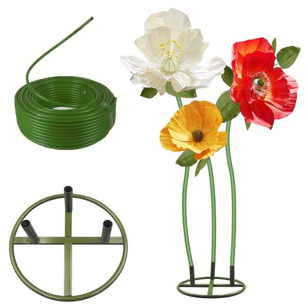 2 Pieces Set/Multifunctional Three Hole Modern Iron Flower Rack, Including 5-Meter Flexible Aluminum-Plastic Tube, Suitable For Large Artificial Flowers, Elegant Floral Decoration Base, Floor Display, Center Decoration, Suitable For Weddings, Events, And Home Decoration. This Is A Sturdy Modern Iron Decorative Flower Rack