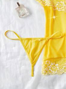 女士性感内衣蕾丝丁字裤内衣诱惑吊带背心睡衣 - 黃色 - 查看 5