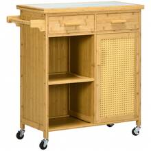 HOMCOM Kitchen Cart, Serving Cart With Drawer, Cabinet, Open Shelves, Towel Holder, Countertop, Bamboo, Natural On Site - 1 - View 12