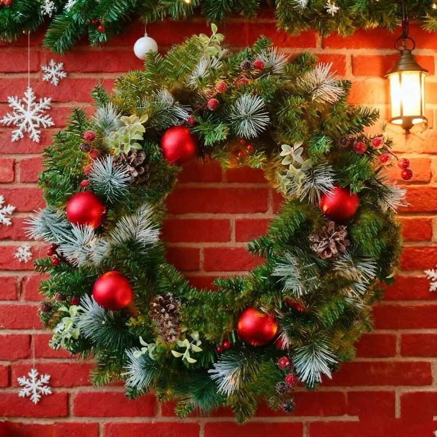 Weihnachtskränze Dekorationen, Schleifen Dekor Kränze, Feiertags-Dekorative Kränze, Innen Weihnachtsdekoration, Thanksgiving Dekoration, Außen Weihnachtsdekoration, Große Weihnachtskränze, Saisonale Dekorationen, Feiertags-Dekorationen, Herbst/Winter Stil, Geeignet für Innen-/Außendekoration, für Kamin, Wandakzente und Weihnachtsdekorationen Zuhause Weihnachtsdekoration Raumdekoration