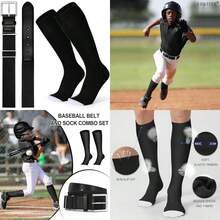 XZQTIVE Baseball Socks And Belt Combo Set Adjustable Softball Socks And Belt For Youth Adult(Small Black) - Type1 - View 1