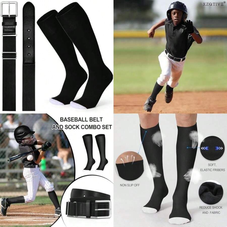 XZQTIVE Baseball Socks And Belt Combo Set Adjustable Softball Socks And Belt For Youth Adult(Small Black) - Type1 - View 1