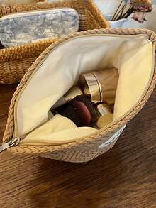 Woven Straw Textured Handbag, Cosmetic Bag, Clutch Purse, Zipper Pouch, Sanitary Napkin Storage Bag - Artistic And Elegant,Pouch,Makeup Pouch,Travel Essential - Multicolor - View 7