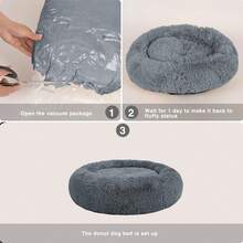 Calming Dog Bed (S/M/L/XL) For Medium And Large Dogs, Comfortable Faux Fur Donut Cuddler Up To 15/30/50/90lbs - 灰色 - 查看 11