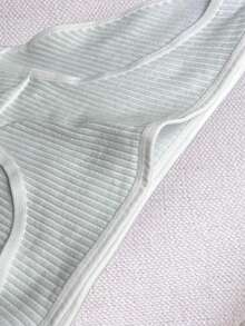 4pcs Women's Solid Color Ribbed Knit Comfortable White Panties - White - View 6