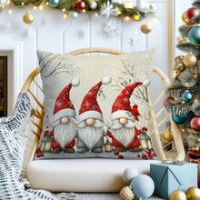1 Stück Weihnachts-Kissen-Bezug mit Motiv von Weihnachtskatze, Weihnachtsbaum und Schneehäuschen, moderne Stoff-Plüsch-Muster Kissenhülle für Weihnachten, Wohnzimmer, Sofa, Heimdekoration, ohne Füllung