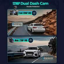 1pc, Front & Rear (Front & Rear) Dash Cam, Dual Channel Car Camera, 1296P Full HD DVR, Loop Recording, 3 Inch Display, 32GB Memory Card Included - Car Supplies