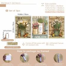 3pcs/Set European Vintage Plant Flower Potted Posters And Prints Botanical Garden Oil Paintings Retro Wall Art Paintings Suitable For Home Decoration, Room Decoration, Bedroom Decoration, Living Room Decoration, Bathroom Decoration, Wall Decoration, Optional Wall Art With Frame