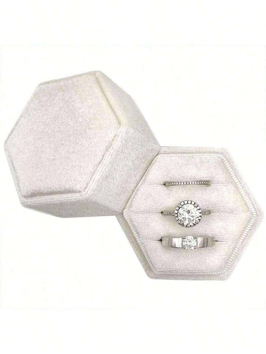 1Pc Velvet Ring Box, Hexagon 3 Slots Triple Slot Ring Box, Wedding Day Ring Box For Wedding Ceremony Wedding Ring Holder Ring Box, For Multiple Rings Ring Boxes, Wedding Ring Storage Box, Wedding Ring Holder, Engagement Ring Holder Ring Holder Box Back To School - 多色 2 - 查看 1