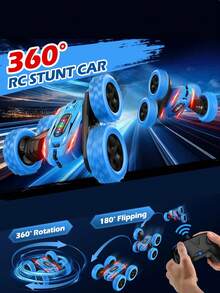 1pc 360° Rotating 4WD Remote Control Car With Headlights, 2.4GHz Electric Racing Stunt Toy Car, Drifting Truck, Rechargeable Toy Car, Suitable For 6-12 Years Old Boys And Girls, Christmas, Halloween, Easter, Birthday, New Year Gift (Blue/Green) - Multicolor - View 7