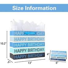 13 Large Happy Birthday Bag With Tissue Paper, Greeting Card And Handles Blue - Blue - View 3