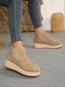 Bottes à plateforme à semelle épaisse pour femmes, bottes à talon compensé mode de couleur unie, bottes à talon haut confortables à semelle épaisse et enfiler, bottes Chelsea décontractées antidérapantes pour la plage