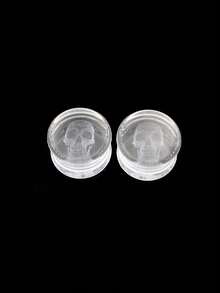 2 Pieces 10-25mm New Transparent Glass Skull Flared Ear Tunnels Plugs Flesh Stretcher Expander Gauges Earrings Piercing Body Jewelry - Round - View 3