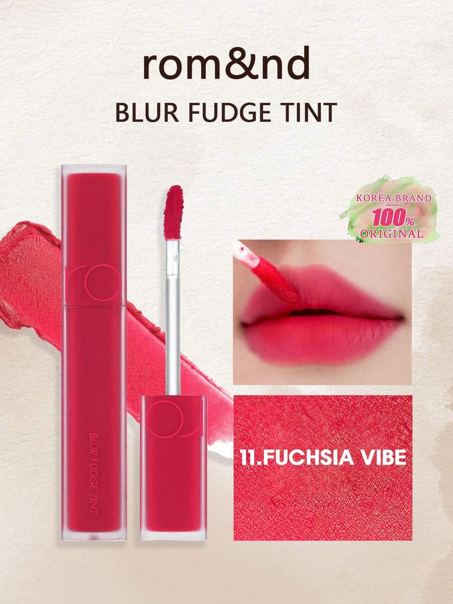 Rom&nd Romand BLUR FUDGE TINT 11 玫瑰粉色，Romand 唇膏，唇彩，哑光唇釉，轻盈柔滑质地，易于涂抹，持久显色，高饱和度，不拔干，丝绒般柔滑，哑光妆效，易于晕染，韩国彩妆，韩国化妆品，礼盒装，5.0克/0.18盎司