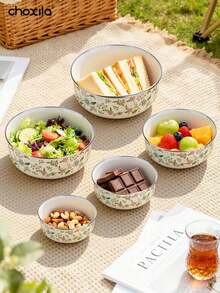 choxila 3/5件套搪瓷搅拌碗套装，带盖嵌套储物碗套装，适用于水果、麦片、冰淇淋、沙拉等食材，也可作盛菜碗，嵌套式食品储物容器，适合家庭厨房、露营、斋月、宰牲节等场合。