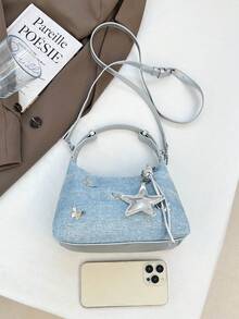 Mini Girls' Fashion Chain Strap Pleated Dumpling Shoulder Bag - Blue - View 5