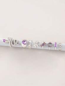 Set de 8 piezas de anillos de joyería con diseños minimalistas y elegantes de mariposa, corazón, serpiente y pentagrama de aleación con rhinestones, adecuado para fiestas, banquetes y regalos