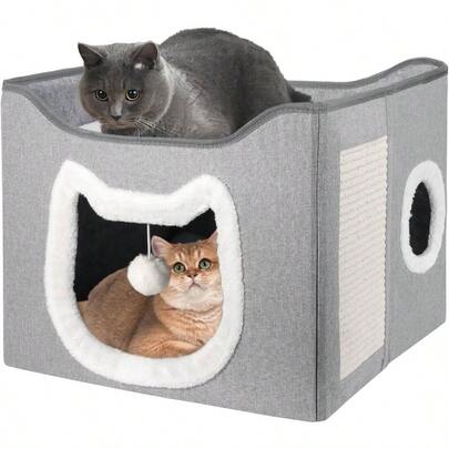 House, Beds Indoor Cats, Foldable Cave With Fluffy Ball And Scratching Pad, House Indoor Multi Small Pets,
