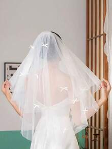 1 Piece Of Pearl-Style Bridal Veil Hair Comb, Long Style, 85cm In Length, Elegant Style