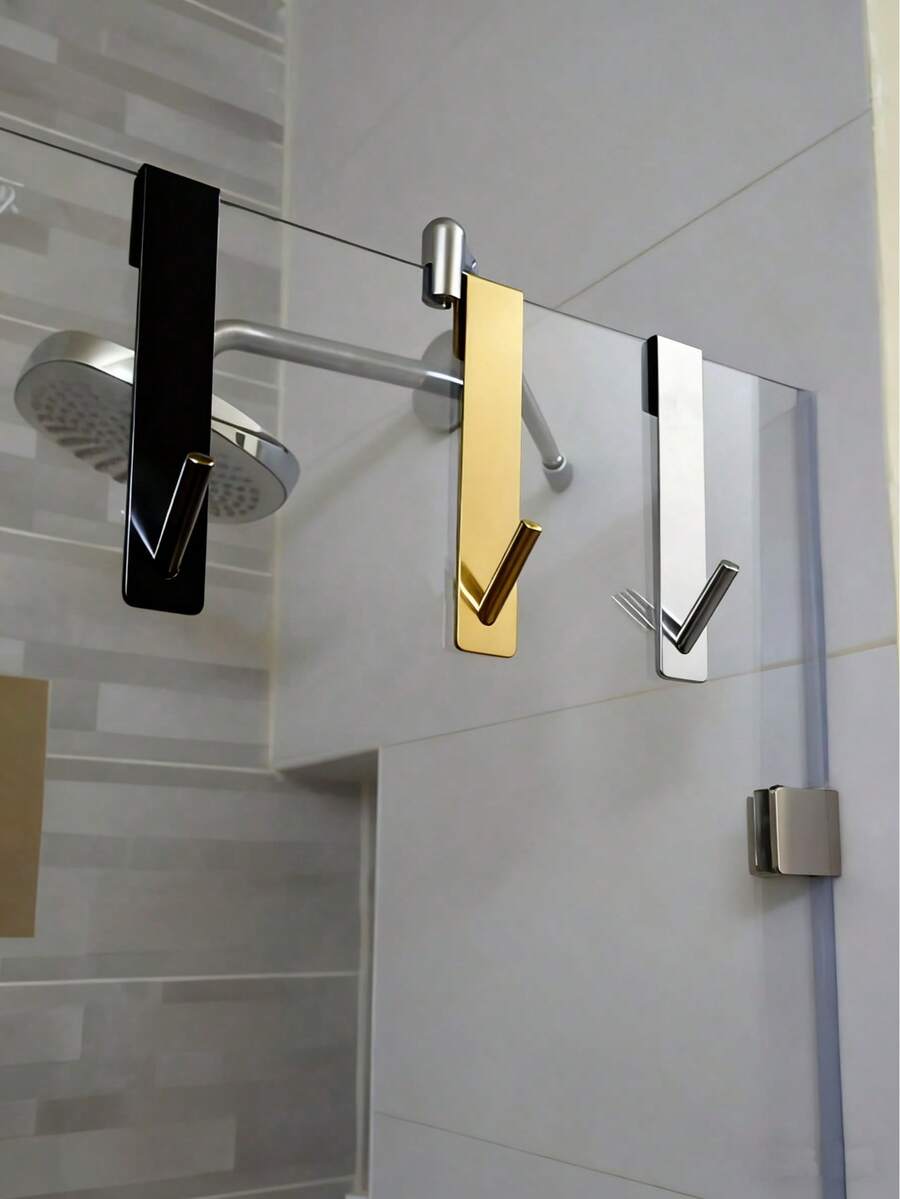 OBOVAY 1pc Stainless Steel S-Shaped Shower Towel Bar, Suitable For Glass Door, Bathroom Robe Hook, Wall-Mounted Coat Rack, Hanger, Hook, Rack, Room Decor, Over-The-Door Hanger, Wall-Mounted Clothes Rack, Wardrobe Storage Rack