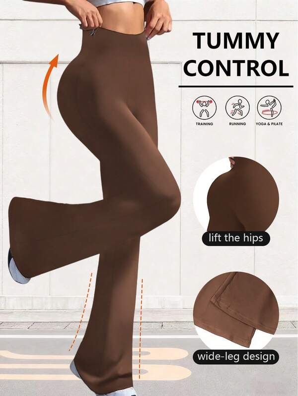 Damen Hoch Sitzende Weite Bein Hosen, Lässig Locker Sitzende Hosen, Einfarbig Hohe Taille Yoga Leggings, Schlank Passende Dehnbar 7/8 Skinny Hosen, Leichter Stoff, Po Hebend Schlankheits Volle Länge Hosen für Frühling/Sommer