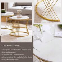 Moderne Nesting Couchtisch, Couchtisch Satz Marmor Furnier Sofa Seite Nest von Tischen Runde Endtische, Satz von 2, Goldene Farbe Frame