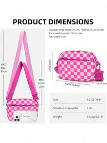 Checkered Crossbody Bag For Women Small Cute Purses  Shoulder Handbags Wide Strap - Hot Pink - View 4