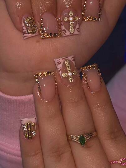 Upgrade Your Look With This 24pcs Y2K Long Duck Mouth Nail Stickers! This 3D Cross Rhinestone French Manicure Nail Sticker Features A Press-On Design, Long-Lasting Fit, And Perfect Nail Coverage. Set Includes: 1pc Jelly Gel And 1pc Nail File. Duck Mouth Nail Stickers French Manicure Nail Stickers Suitable For Women And Girls To DIY For Daily Work, Holiday Parties, And More.