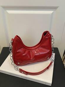 1 Stück modische glänzende koreanische Schulter-/Unterarmtasche mit Reißverschluss aus PU, modische und vielseitige Kettentasche für den täglichen Gebrauch, hochwertige Tasche, geeignet für Teenager zum Einkaufen, Pendeln, täglichen Gebrauch, perfektes Geschenk