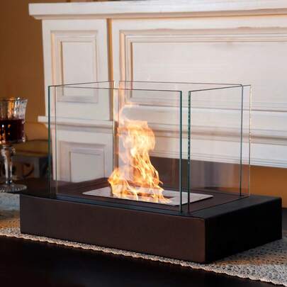 Black Rectangular Fire Pit 35cmL Portable Tabletop Fireplace Clean-Burning Bio Ethanol Ventless Fireplace For Indoor Outdoor Patio Parties Events