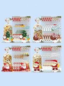 50pcs Pack New Christmas Candy Bags, Santa Claus Gift Bags, Christmas Party Gift Bags, Cookie OPP Flat Bags Christmas Christmas Decorations Christmas Pajamas Christmas Gifts Christmas Decor