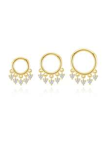 1 Peça Brinco de Argola Pendente de Prata Esterlina 925 de 6/8/10mm 20G com Zircônia Cúbica, Brinco de Argola Dourado 18K para Piercing de Cartilagem Nasal e Feminino - Dourado - Visão 7