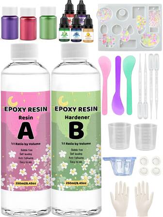 120ml/250ml epoxihartsstartkit för nybörjare, smyckestillverkningskit med formar och material för resin - silikonform och genomskinlig epoxiharts, gör-det-själv-present till alla hjärtans dag