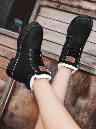1 Pair Couples Fashionable & Versatile Women's Warm Thermal Lined Breathable Short Ankle Snow Boots, Black