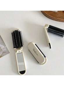 Folding Airbag Small Comb With Mirror Mini Portable Integrated Massage Comb For Women Cute Massage Air Cushion Comb - Black and White - View 3