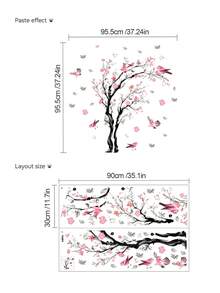 3pcs/2pcs/1PC Peach Tree Leaf Bird Wall Stickers, Pink Plum Blossom Branch Bird Wall Stickers, Cartoon Girl Back Plant Flower Butterfly Wall Stickers, Living Room Background Wall Home Decor Self-Adhesive Wall Stickers, Children's Room Decor Wall Sticker Mural, Self-Adhesive Wall Art Stickers Wall Decor