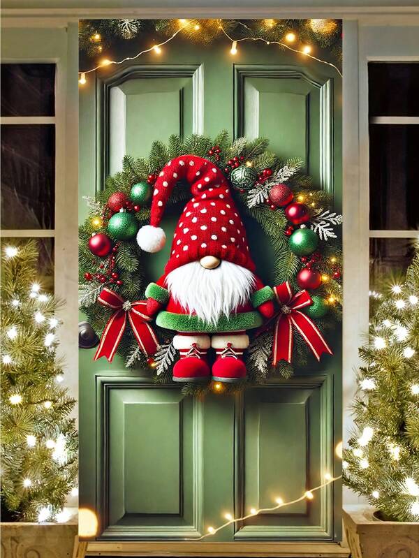 1Pc Winter Red Truck Christmas Door Cover, Charming Style Polyester Rectangular Door Decor With Snow - Covered Church, Wreath & Festive Gifts Details, Lightweight & Easy - Hanging Holiday Wall Decoration For Indoor/Outdoor Christmas Celebration Activities, Great For Front Door Adornment, Home Decor & Xmas Party Supplies