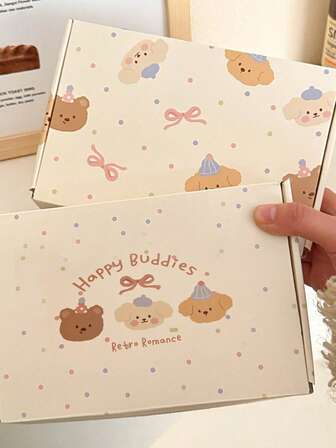 5Pcs Fashionable And Cute Cartoon Milk Tea Bear Gift Packaging Box, Packaged Out Packaging Box, Holiday Gift Packaging Box, Party Gift Packaging Box, Folding Airplane Box, Express Packaging Box, Cute And Creative Small Item Packaging Box