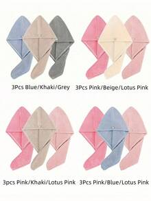 1/3pcs Microfiber Hair Towel, Hair Cap, Premium Quick Drying Super Absorbent Ultra Soft Comfortable Hair Turban Wrap For Frizzy Curly Damaged Hair, Bathroom Home Travel Gym Essentials(Multicolor Set) Home Bathroom Decor Summer Hair Bonnet - Multicolor - View 4